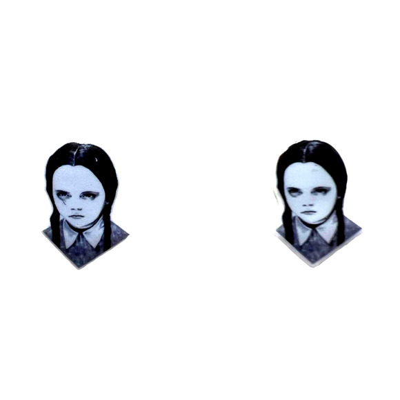 Wednesday Addams, the Addams family, acrylic small stud earrings. - Picture 1 of 12